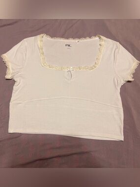 PacSun PAC Cares White Ribbed Lace Trim Bow Coquette Crop Top-Size L